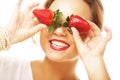 Fun woman with strawberry Royalty Free Stock Photo