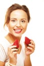 Fun woman with strawberry Royalty Free Stock Photo