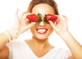 Fun woman with strawberry Royalty Free Stock Photo