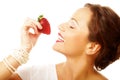 Fun woman with strawberry Royalty Free Stock Photo