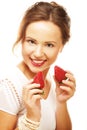 Fun woman with strawberry Royalty Free Stock Photo