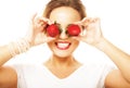 Fun woman with strawberry Royalty Free Stock Photo