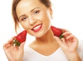 Fun woman with strawberry Royalty Free Stock Photo