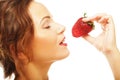 Fun woman with strawberry Royalty Free Stock Photo