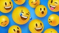 3D yellow smiley face icons on blue background