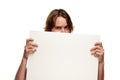 Fun Young Man Holding Blank White Sign Royalty Free Stock Photo