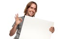 Fun Young Man Holding Blank White Sign Royalty Free Stock Photo