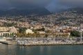Funchal bay and Avenida do Mar with the buildings of the Baltazar Dias Theatre and the fortress SÃÂ£o LourenÃÂ§o Palace  in  Funchal Royalty Free Stock Photo