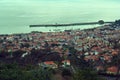 Funchal cable car, populated city center, Madeira Island harbour Royalty Free Stock Photo