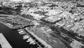 Funchal, Madeira. Aerial view of city center from a drone flying over the port Royalty Free Stock Photo