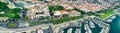 Funchal, Madeira. Aerial view of city center from a drone flying over the port Royalty Free Stock Photo