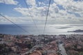 Funchal, Madeira- the old town on a sunny day; the funicular and the ocean. Royalty Free Stock Photo