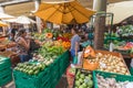 FUNCHAL, MADEIRA, PORTUGAL - JUNE 29, 2015: Bustling fruit and vegetable market in Funchal Madeira on June 29, 2015. Royalty Free Stock Photo