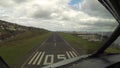 Funchal, Madeira, Portugal, Pilots view during landing on runway 05 at demanding `Cristiano Ronaldo Madeira International Airport`