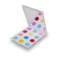 A funcky hand held compact mirror with colourful spots,  isolated on white Royalty Free Stock Photo