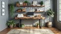 Functional Home Office With Desk and Large Window Royalty Free Stock Photo