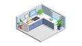 Functional Isometric Kitchen Interior with U-Shaped Layout, vector design Generative AI Royalty Free Stock Photo