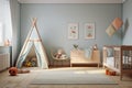 Functional Nursery room interior minimalism. Generate Ai Royalty Free Stock Photo