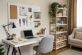 Interior of home office with pegboard workspace Royalty Free Stock Photo