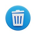Blue Circle Icon with White Trash Can Symbol and Shadow on White Background Keywords: trash, can, bin, garbage, delete, remove, Royalty Free Stock Photo