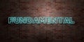 FUNDAMENTAL - fluorescent Neon tube Sign on brickwork - Front view - 3D rendered royalty free stock picture