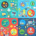 Fundamental Science square concepts set, physics, chemistry, biology flat vector design vector illustration. Royalty Free Stock Photo