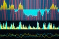 Fundamental and technical analysis concept. Market trading screen. Stock market chart, graph on blue background Royalty Free Stock Photo