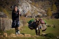 Fundatura Ponorului, Romania local woman with her donkey in Fundatura Ponorului, also known as