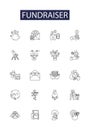 Fundraiser line vector icons and signs. Sponsor, Campaign, Charity, Fund, Appeal, Event, Pledge, Grant outline vector