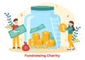 Fundraising Charity and Donation Vector Illustration with Volunteers Putting Coins or Money in Donation Box in Financial Support