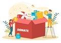 Fundraising Charity and Donation Vector Illustration with Volunteers Putting Coins or Money in Donation Box in Financial Support