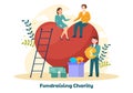 Fundraising Charity and Donation Vector Illustration with Volunteers Putting Coins or Money in Donation Box in Financial Support