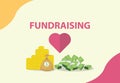 Fundraising concept with heart and money as donation