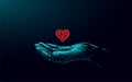 Fundraising giving heart symbol money hand. Charity volunteer giving donate social project. Finance funding dark low