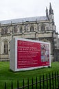 Fundraising signboard outside Winchester Cathedral