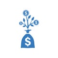 Funds, growth, mutual icon. Blue vector sketch