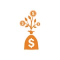 Funds, growth, mutual icon. Orange vector sketch
