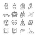 Funeral agency line icon set. Editable strokes