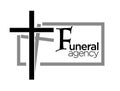 Funeral agency logo with cross and text in grey frame
