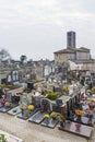 Funeral architecture and the church on background