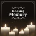 Funeral banner - In loving memory text on candles light and black background vector design Royalty Free Stock Photo