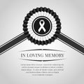 Funeral banner white ribbon sign in black white Rosette Ribbon and in loving memory text vector design