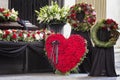 Funeral, beautifully decorated with flower arrangements coffin Royalty Free Stock Photo