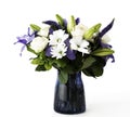 Funeral Bouquet purple White flowers, Sympathy and Condolence Concept on white background with copy space Royalty Free Stock Photo