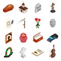 Funeral and burial isometric 3d icons