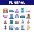 Funeral Burial Ritual Collection Icons Set Vector