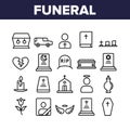 Funeral Burial Ritual Collection Icons Set Vector