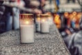 funeral candle on wall in city at memorial service Royalty Free Stock Photo