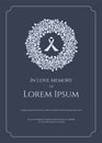 Funeral card banner - white ribbon sign in circle white rose wreath and text on dark blue background vector design