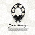 Funeral card - Circle Black ribbon wreath bow and white rose on soft flower abstract background